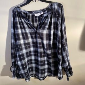 Kim Gravel Belle tunic top black and white Size 1X plaid pattern boho
